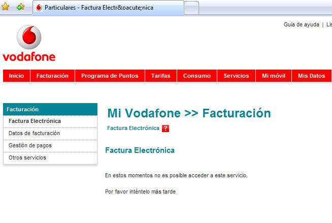 Factura electrónica de Vodafone imposible