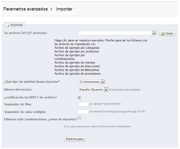 importar, combinaciones, prestashop