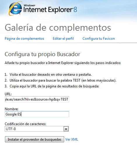 IE8 - Configurar buscador